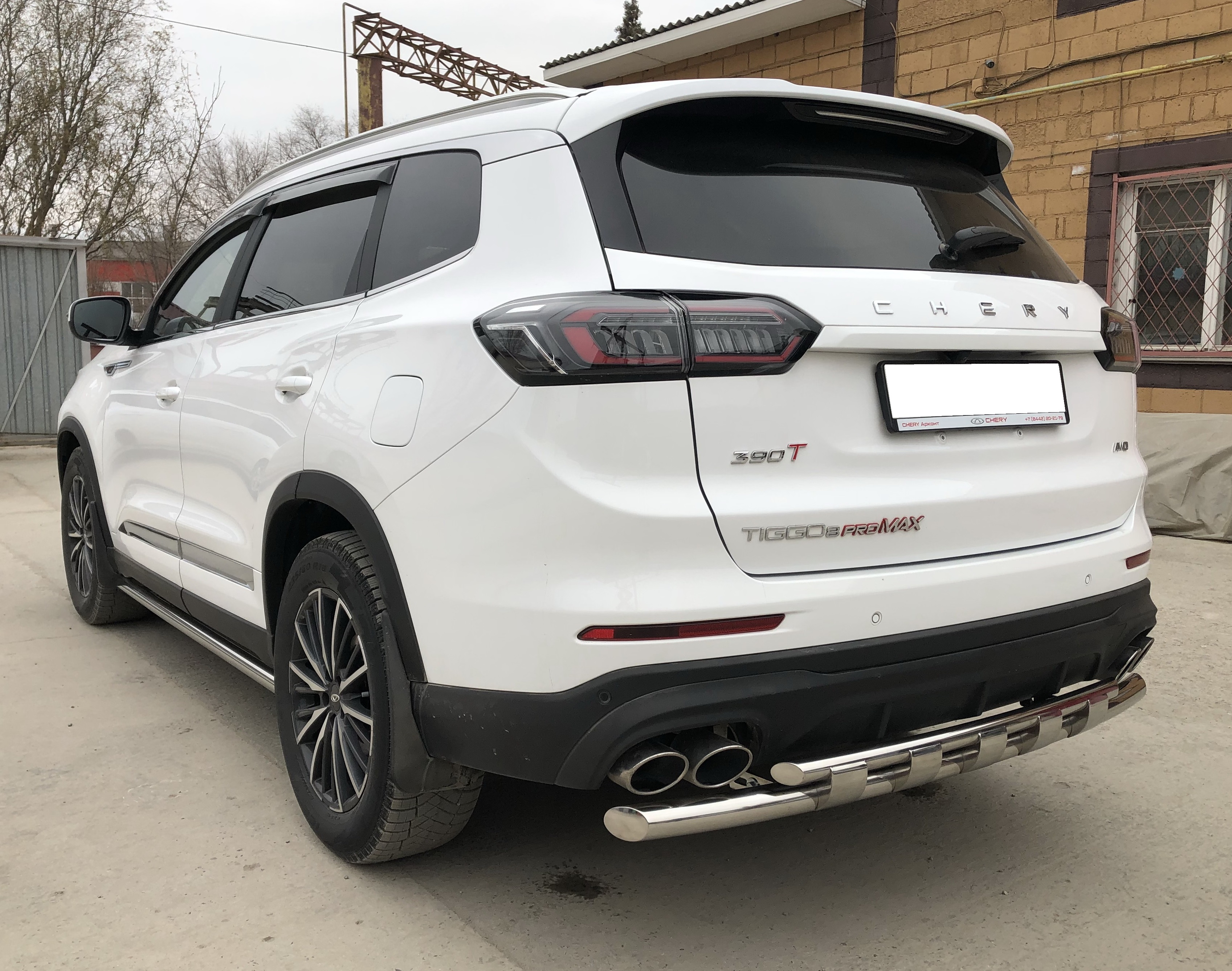 Защита заднего бампера двойная с перемычками d60/42 мм для Chery Tiggo 8 Pro Max I Рестайлинг