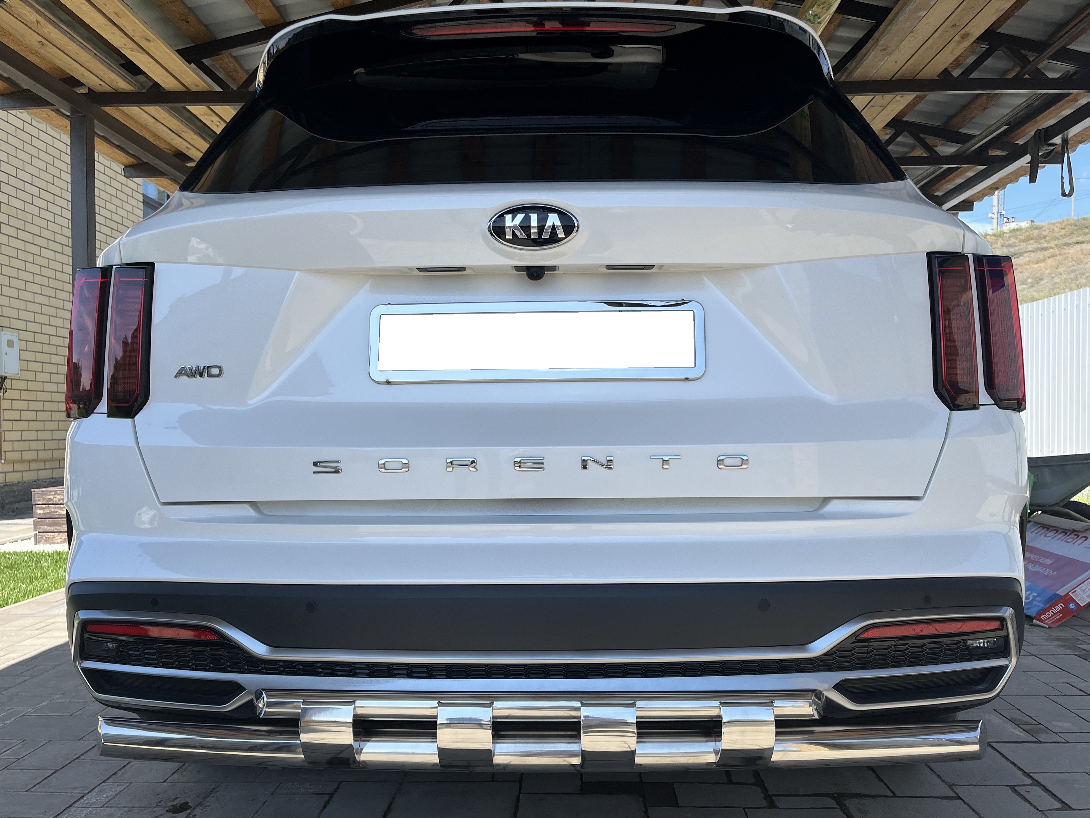 Защита заднего бампера двойная с перемычками d60/42 мм для Kia Sorento IV