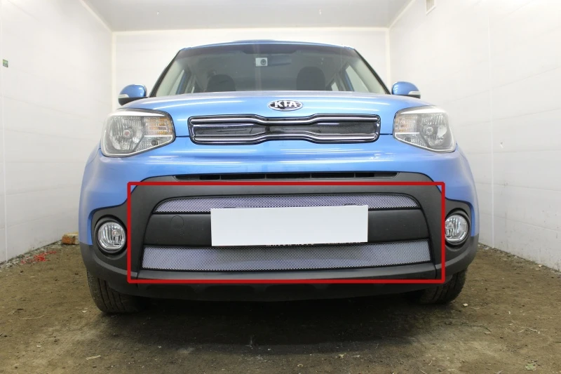 Защитная сетка радиатора 2 части для Kia Soul II Рестайлинг Хром Стрелка 11 KSOUL17.chrome