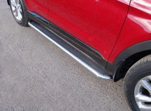 Пороги с площадкой (нерж. лист) 60,3 мм для Hyundai Santa Fe IV Серый ТСС HYUNSF18-21