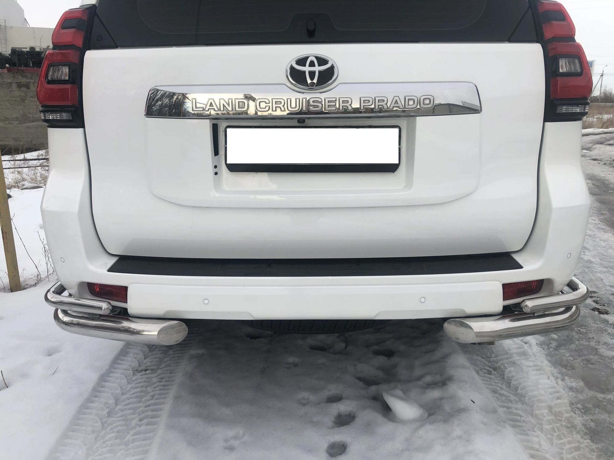 Защита заднего бампера угловая двойная d76/42 мм для Toyota Land Cruiser Prado 150 Series Рестайлинг 2  Юко TLCP150.17.20