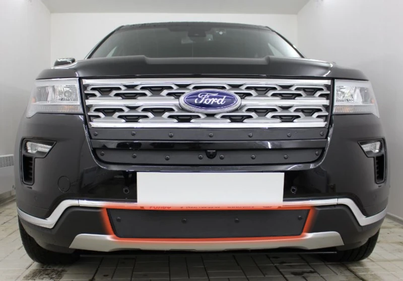 Зимняя заглушка радиатора к съемной сетке низ для Ford Explorer V Рестайлинг 2 Черный Стрелка 11 FEXP18.bot