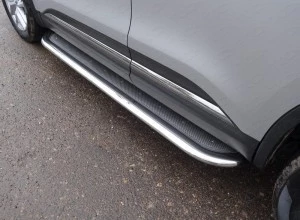 Пороги с площадкой (нерж. лист) 75х42 мм для Renault Koleos II Рестайлинг (рынок Европы)