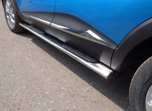 Пороги овальные с накладкой 120х60 мм для Renault Kaptur I Рестайлинг  ТСС RENKAP16-18