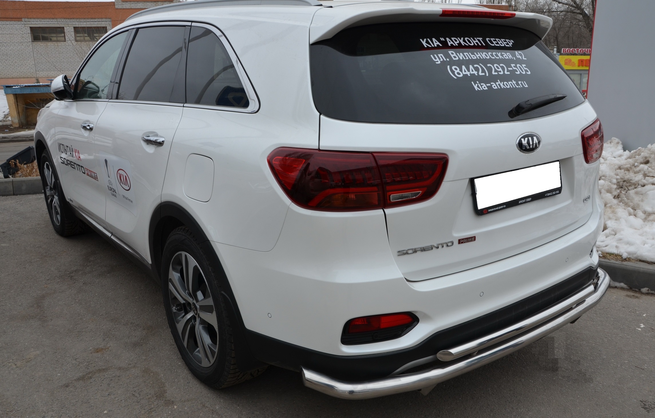 Защита заднего бампера угловая двойная большая d60/42 мм для Kia Sorento III Prime Рестайлинг