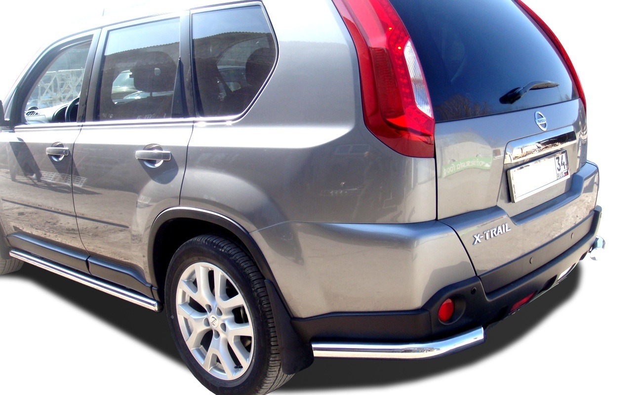 Защита заднего бампера угловая d60 мм для Nissan X-Trail I Рестайлинг