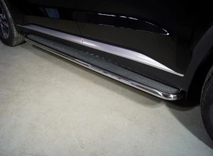 Пороги с площадкой (нерж. лист) 42,4 мм для Hyundai Palisade I Рестайлинг Серый ТСС HYUNPAL21-12