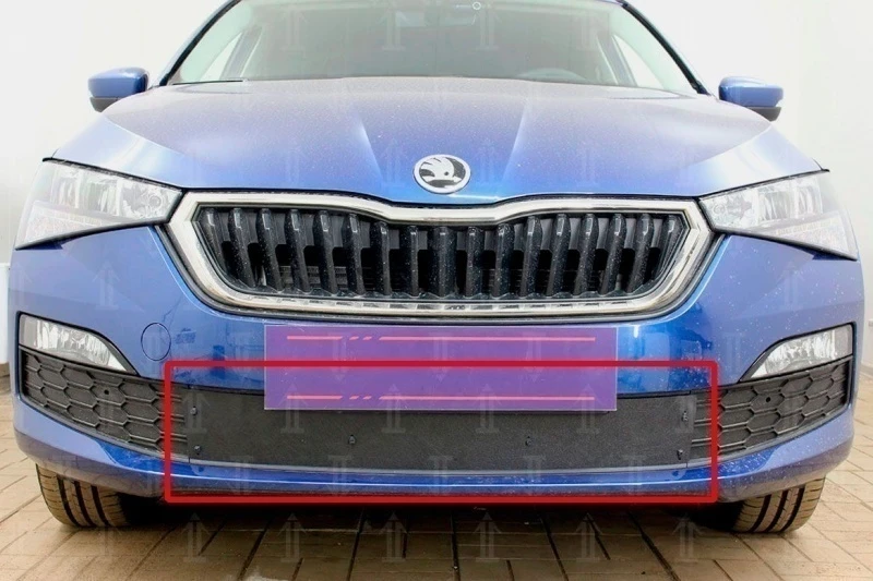 Зимняя заглушка радиатора на стяжке низ для Skoda Rapid II Черный Стрелка 11 ZZ.SKRAP20