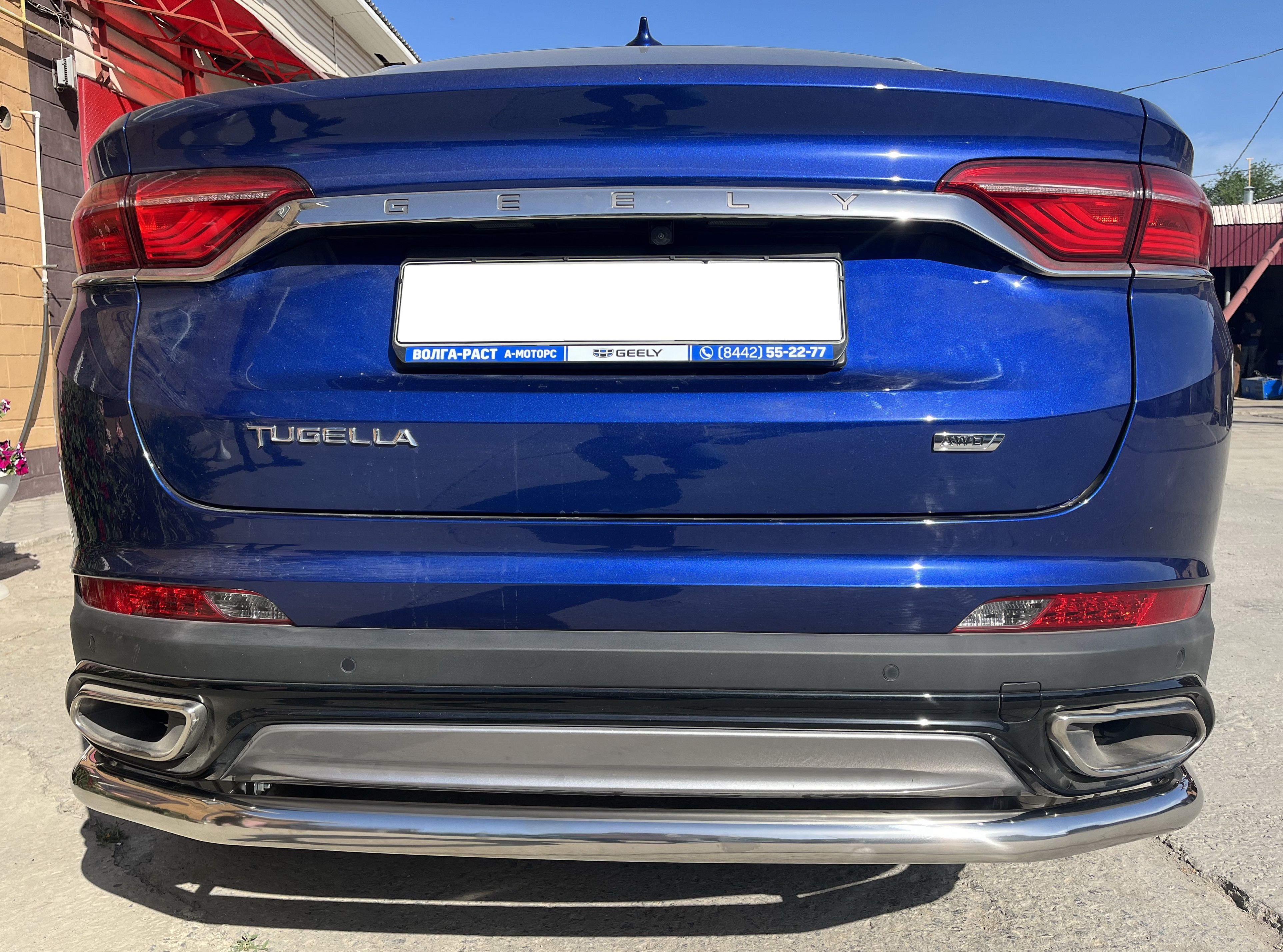 Защита заднего бампера угловая большая d60 мм для Geely Tugella I