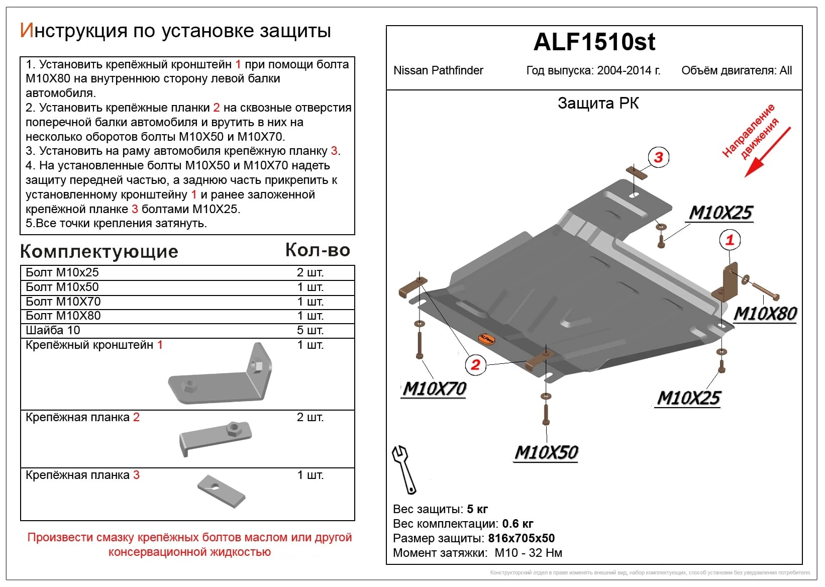 Защита РК для Nissan Pathfinder III Рестайлинг