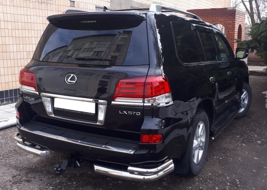 Защита заднего бампера угловая двойная d76/42 мм для Lexus LX III Рестайлинг