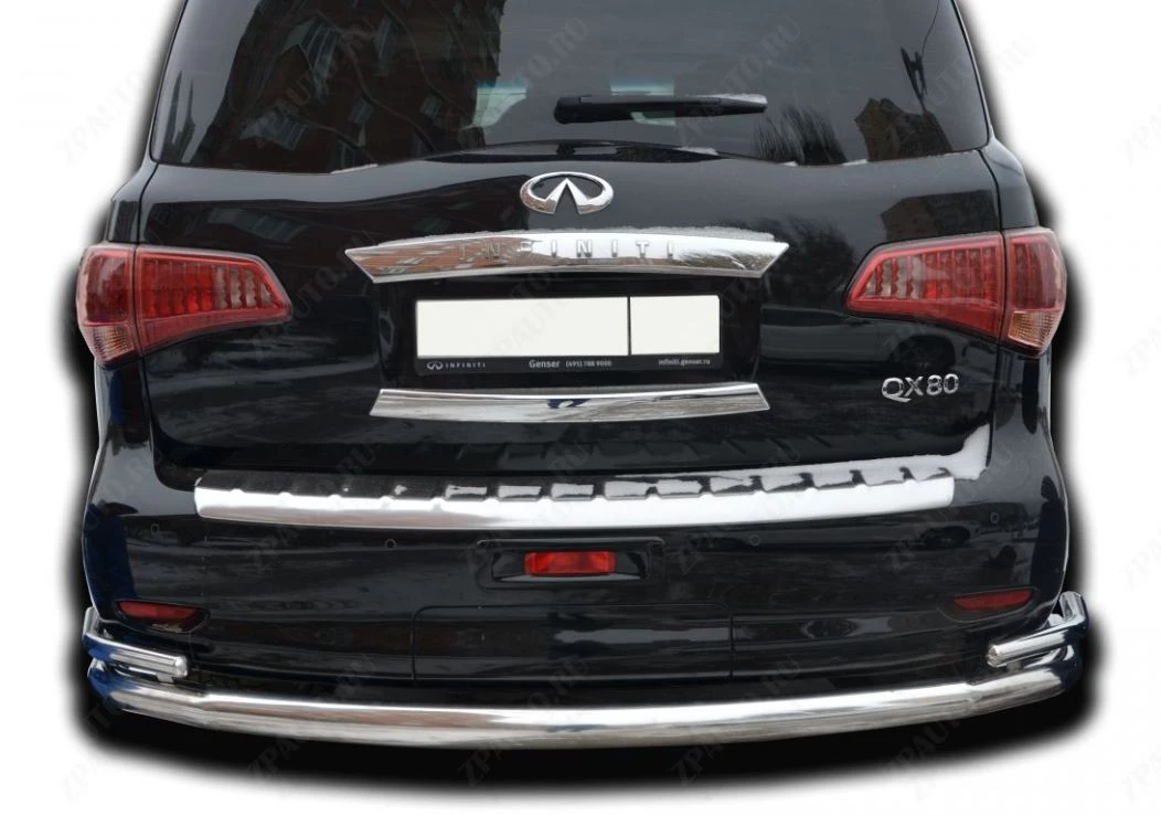 Защита заднего бампера угловая большая двойная d76/42 мм для Infiniti QX56 II  Юко IQX.11.21