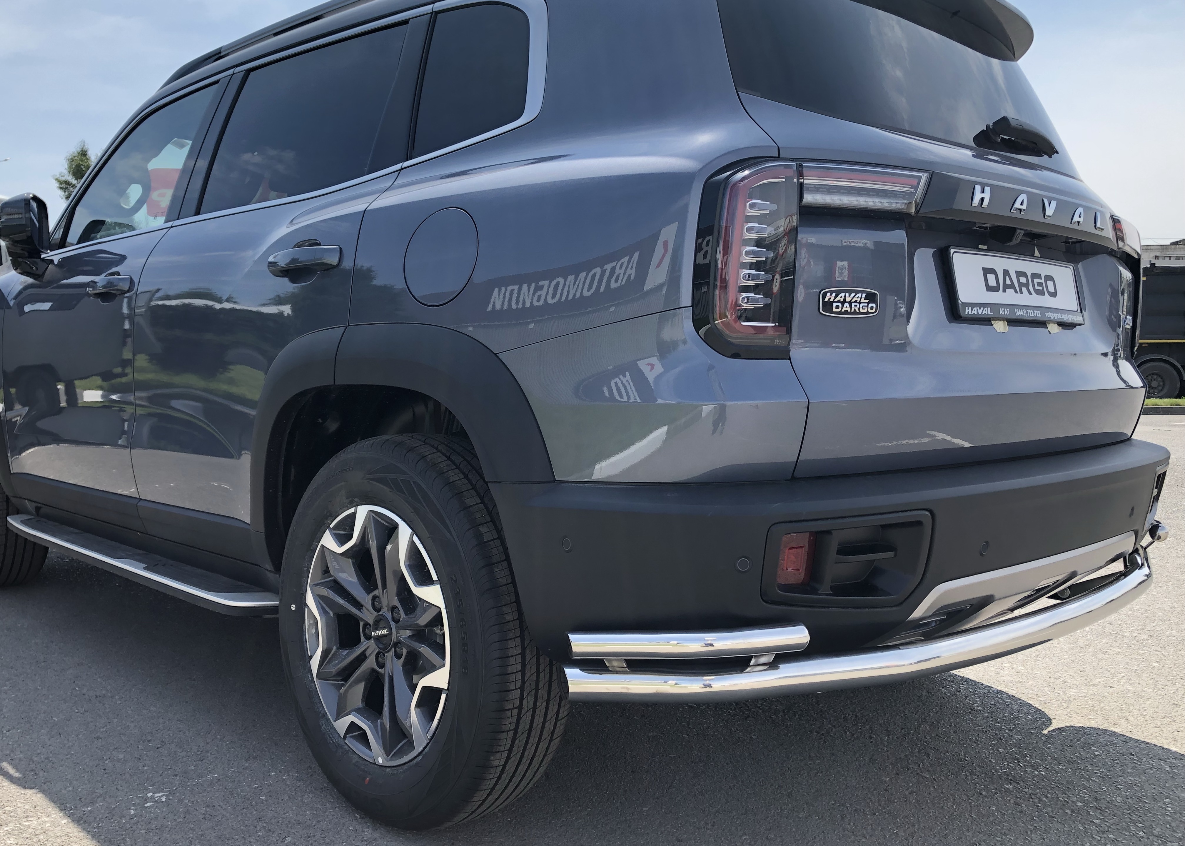 Защита заднего бампера угловая большая двойная d60/42 мм для Haval Dargo