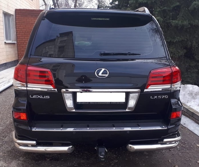 Защита заднего бампера угловая двойная d76/42 мм для Lexus LX III Рестайлинг
