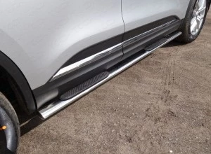 Пороги овальные с накладкой 75х42 мм для Renault Koleos II Рестайлинг (рынок Европы)