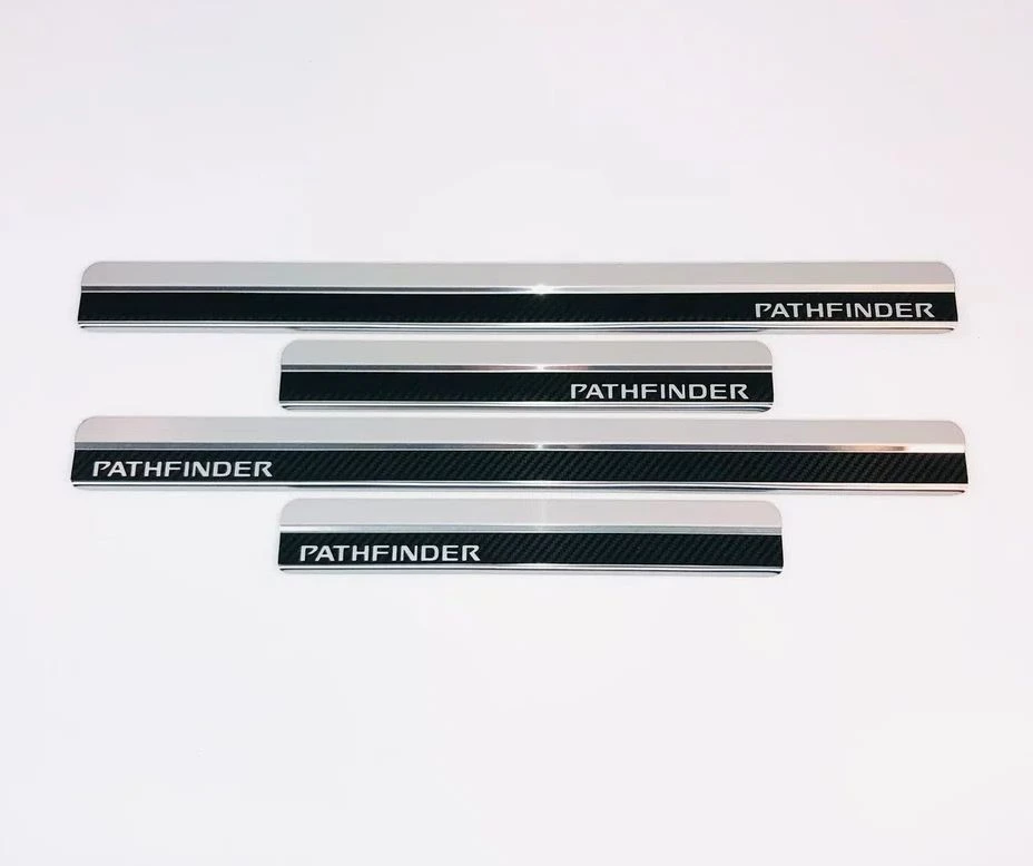 Накладки на пороги нержавеющая сталь под карбон 4шт. для Nissan Pathfinder III Рестайлинг