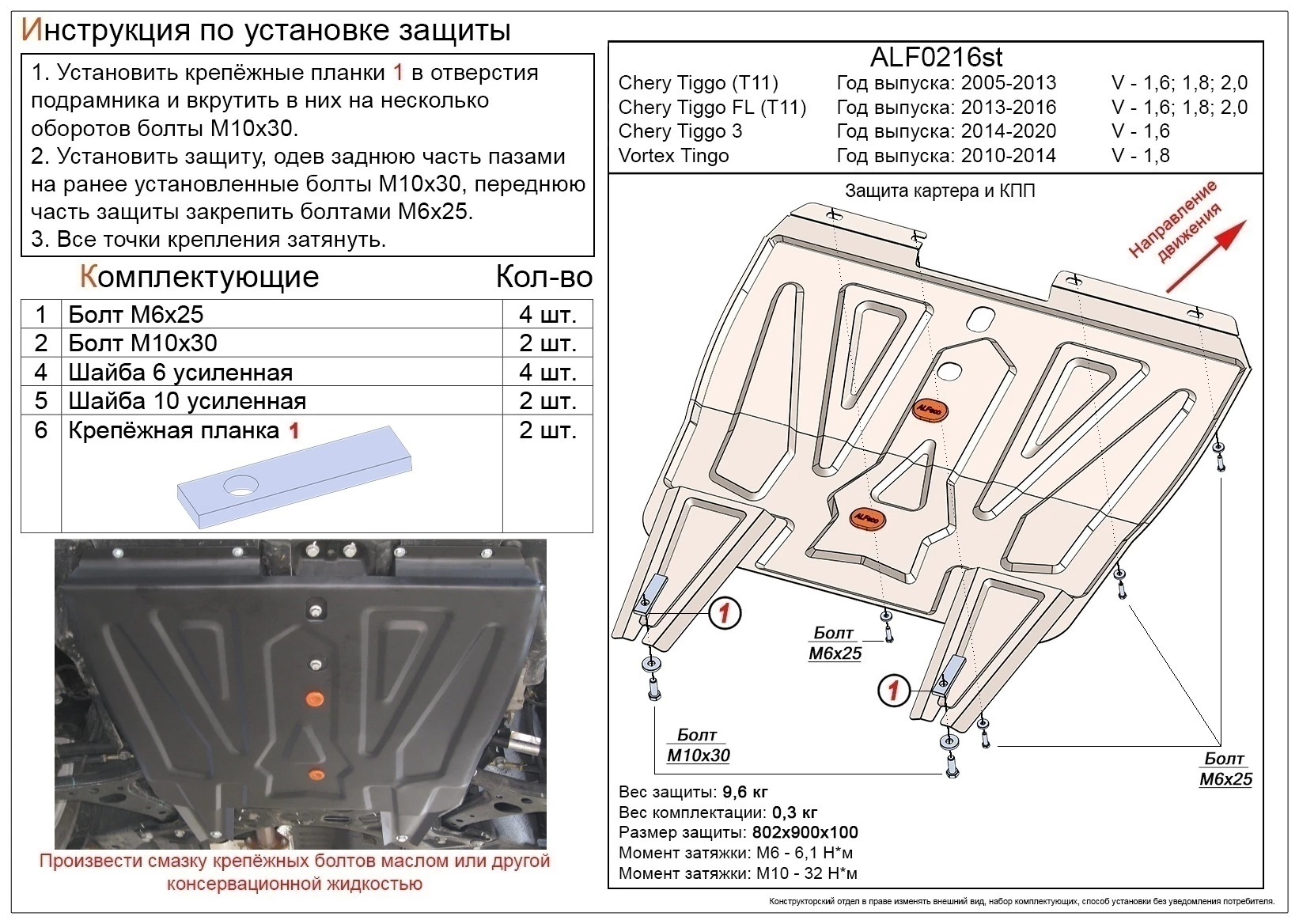 Защита картера и КПП для Chery Tiggo 3 I