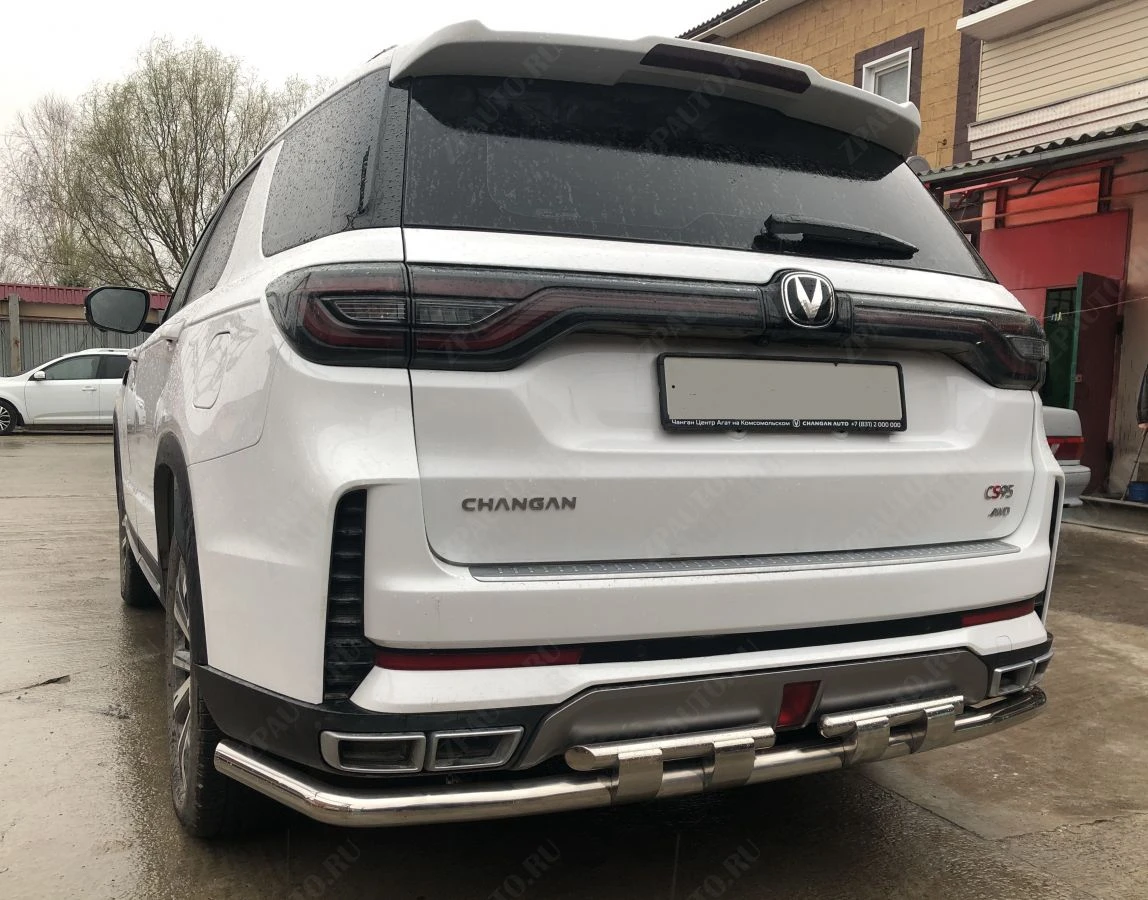 Защита заднего бампера угловая большая двойная с перемычками d60/42 мм для Changan CS95 I Рестайлинг 2  Юко CGCS95.23.22-25
