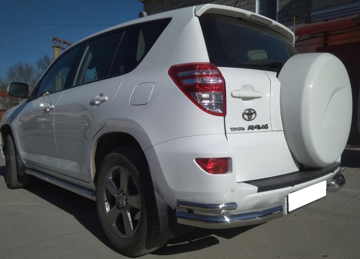 Защита заднего бампера угловая двойная d76/42 мм для Toyota RAV4 III (XA30) Рестайлинг