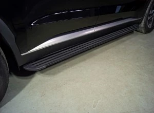 Пороги алюминиевые "Slim Line Black" 1920 мм для Hyundai Palisade I Рестайлинг Черный ТСС HYUNPAL21-19B