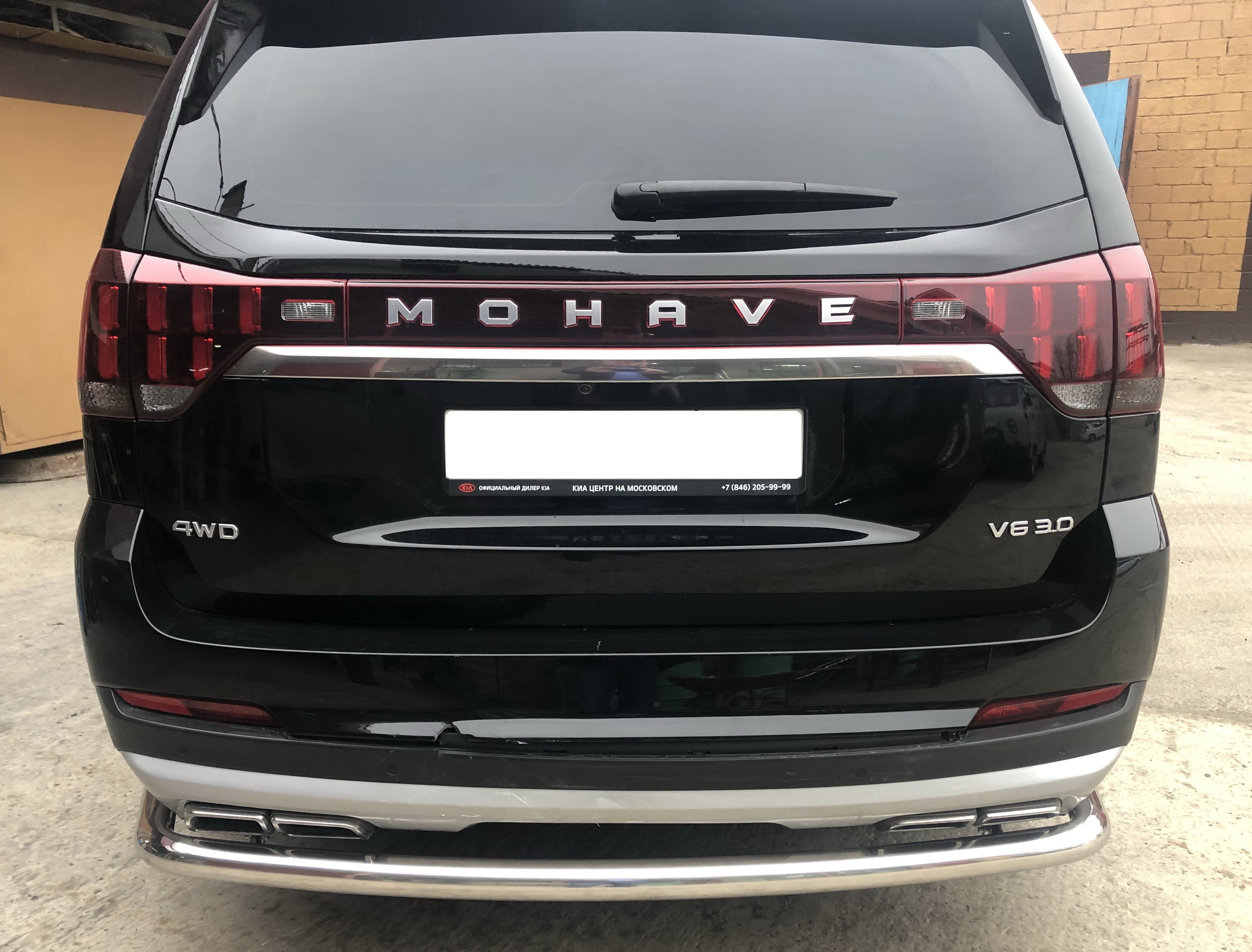 Защита заднего бампера угловая большая d60 мм для Kia Mohave I Рестайлинг 2