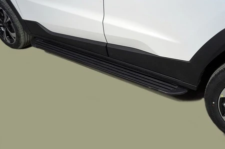 Пороги алюминиевые "Slim Line Black" 1720 мм для Москвич 3 I Черный ТСС MOSK322-09B