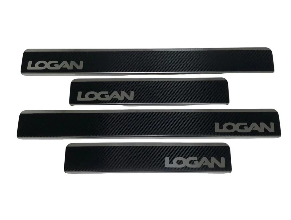 Накладки на пороги нержавеющая сталь под карбон 4шт. для Renault Logan I Рестайлинг