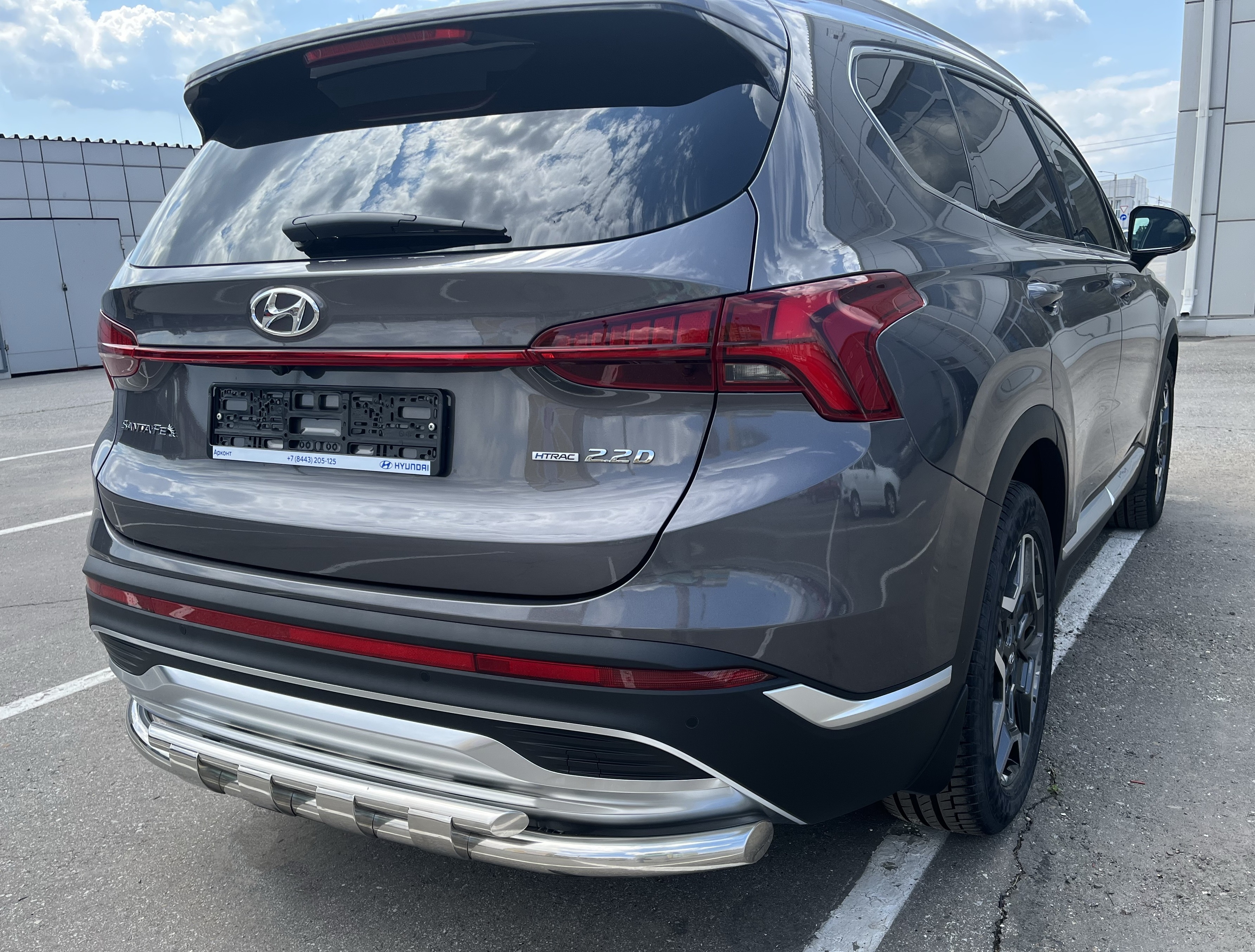 Защита заднего бампера с перемычками d60/42 мм для Hyundai Santa Fe IV Рестайлинг