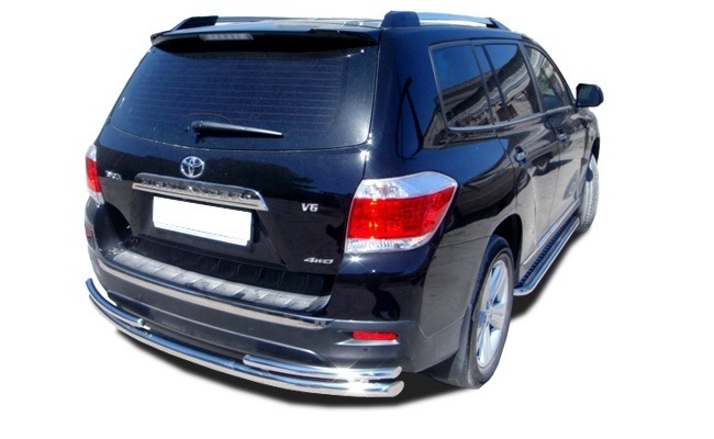 Защита заднего бампера двойная и короткая d60/42 мм для Toyota Highlander II (U40) Рестайлинг