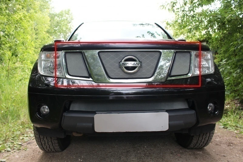 Защитная сетка радиатора верх 3 части для Nissan Navara (Frontier) III (D40) Хром Стрелка 11 NPATF04.top.chrome
