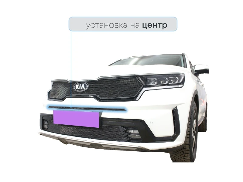 Защитная сетка радиатора центр для Kia Sorento IV Черный Стрелка 11 KS20.mid.black