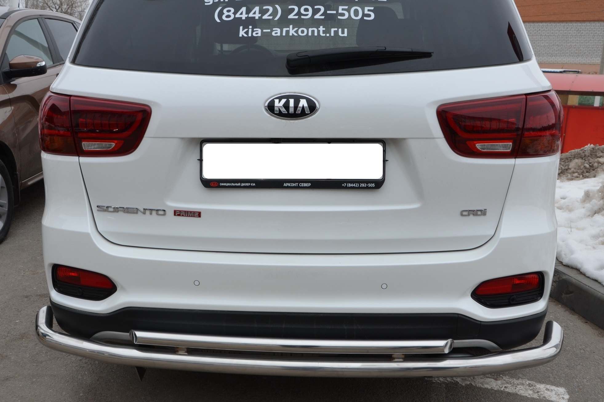 Защита заднего бампера угловая двойная большая d60/42 мм для Kia Sorento III Prime Рестайлинг
