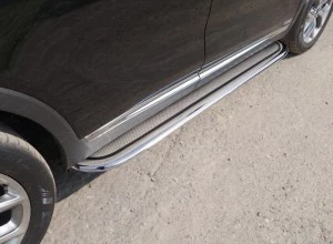 Пороги с площадкой (нерж. лист) 75х42 мм для Kia Sorento III Prime Рестайлинг