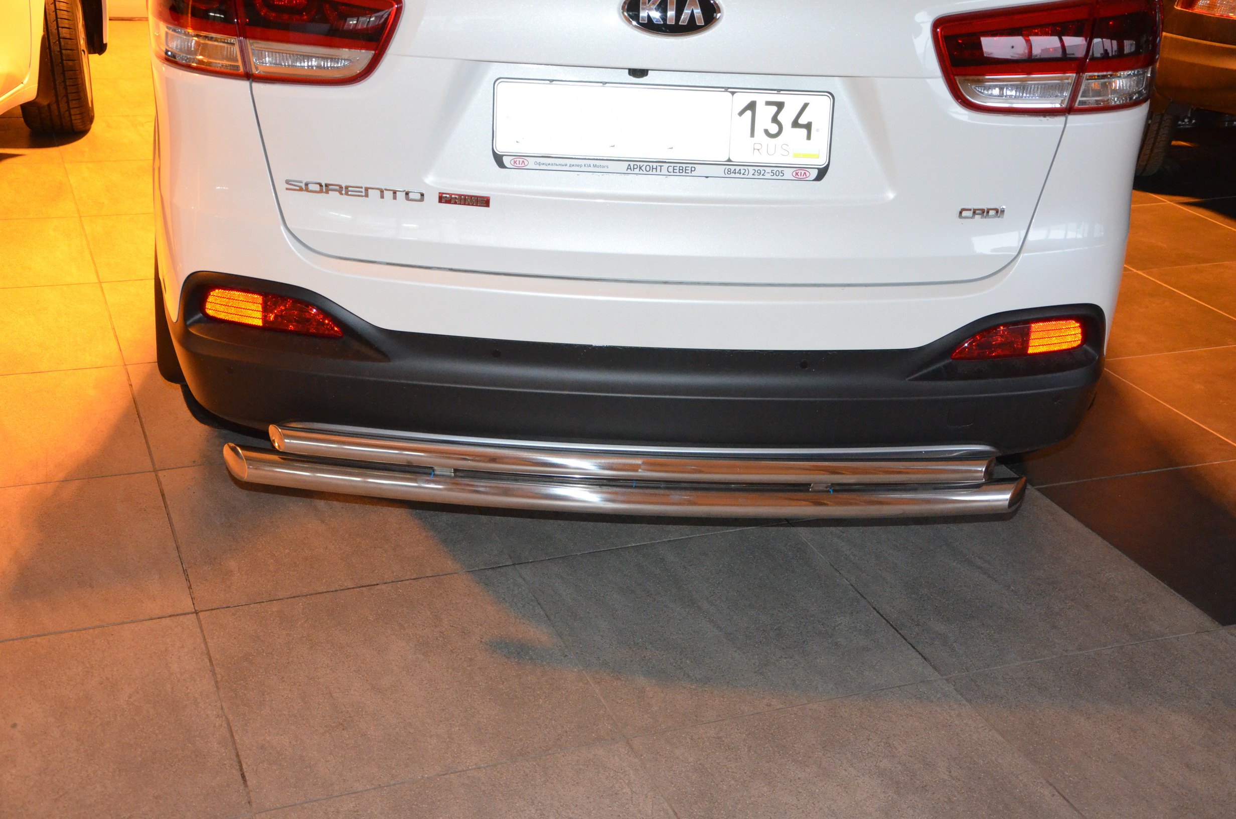 Защита заднего бампера двойная d60/42 мм для Kia Sorento III Prime Рестайлинг