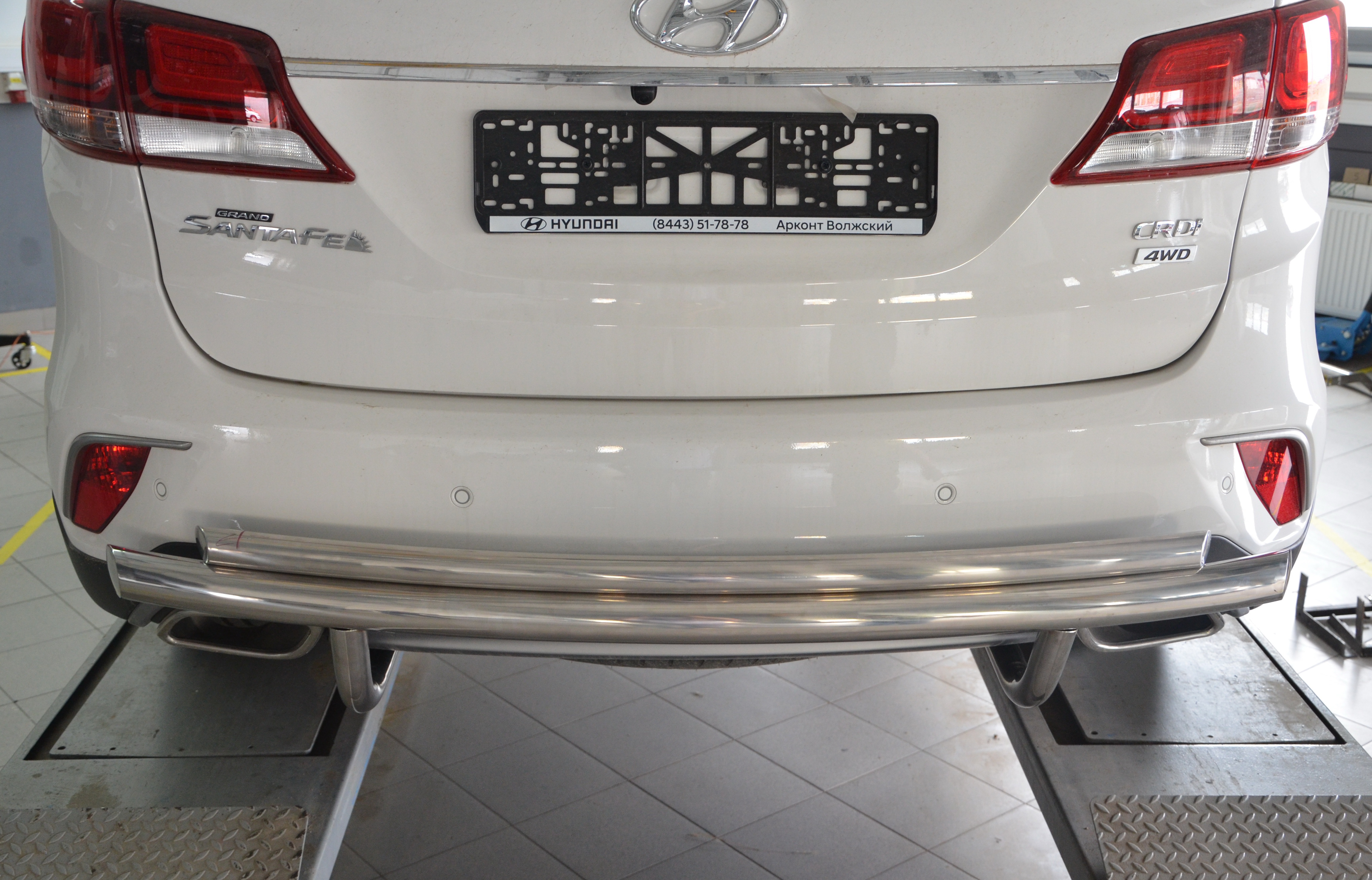 Защита заднего бампера двойная d60/42 мм для Hyundai Grand Santa Fe I Рестайлинг