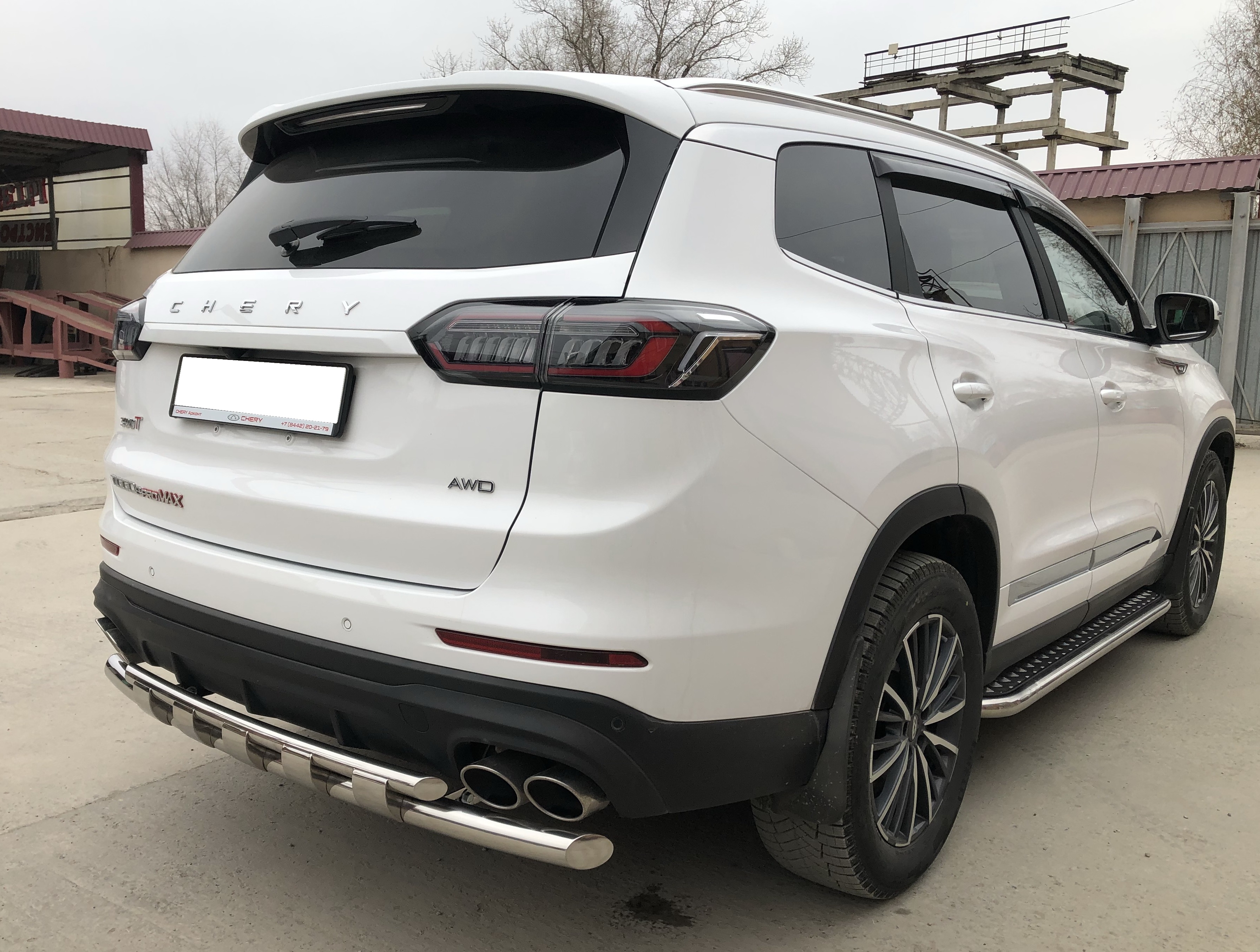 Защита заднего бампера двойная с перемычками d60/42 мм для Chery Tiggo 8 Pro Max I Рестайлинг