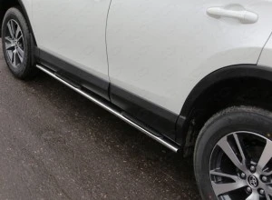 Пороги овальные с накладкой 75х42 мм для Toyota RAV4 IV (XA40) Рестайлинг  ТСС TOYRAV15-12