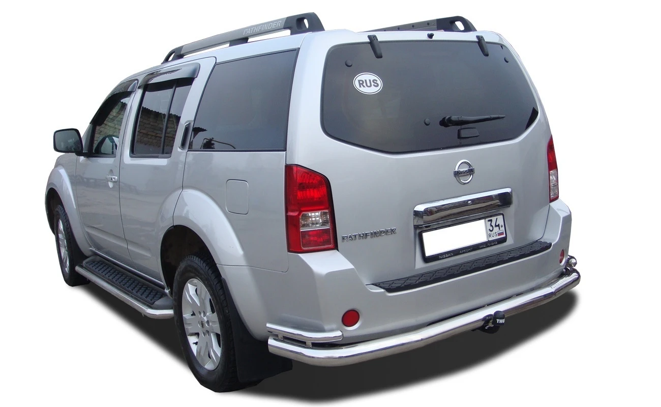 Защита заднего бампера угловая большая двойная d76/42 мм для Nissan Pathfinder III  Юко NPF.04.21