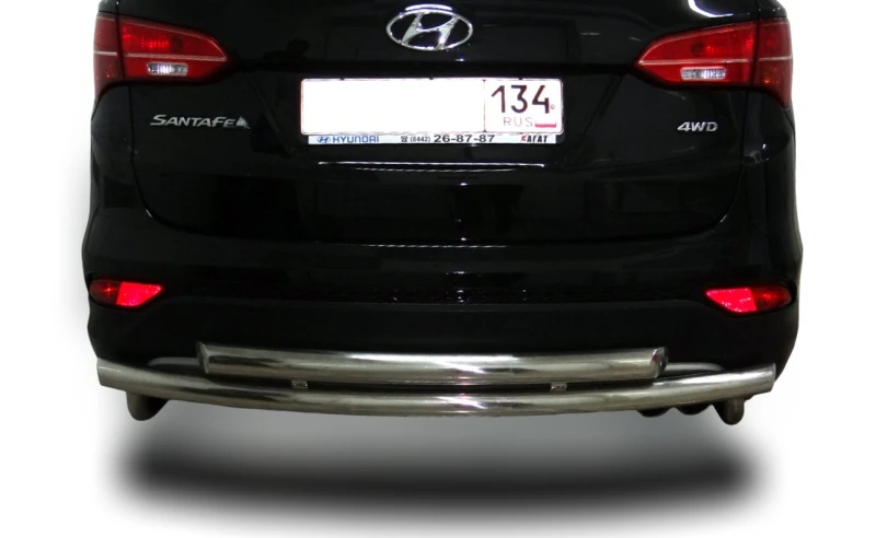 Защита заднего бампера двойная d60/42 мм для Hyundai Santa Fe III Рестайлинг  Юко HYSF.16.16