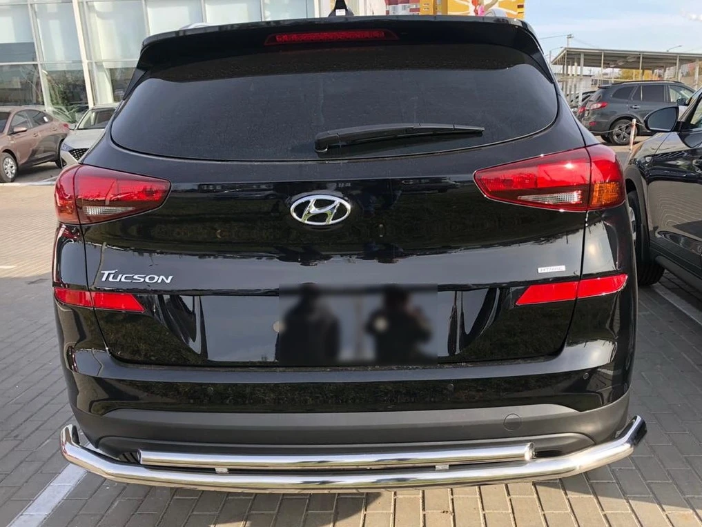 Защита заднего бампера двойная с двумя подгибами d60/42 мм для Hyundai Tucson III Рестайлинг  Юко HTUC.18.11-1