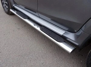 Пороги овальные гнутые с накладкой 75х42 мм для Renault Duster I Рестайлинг  ТСС RENDUST15-27