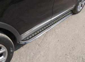 Пороги с площадкой 75х42 мм для Kia Sorento III Prime Рестайлинг  ТСС KIASORPR18-23
