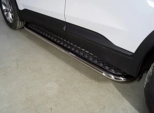 Пороги с площадкой 75х42 мм для Hyundai Santa Fe IV Рестайлинг  ТСС HYUNSF21-22