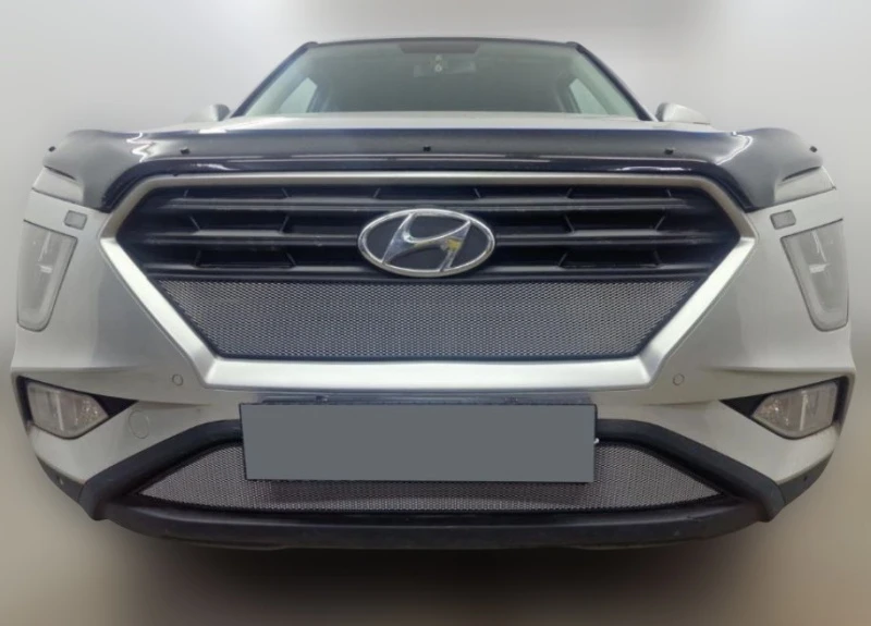 Комплект защитных сеток радиатора верх и низ для Hyundai Creta II Хром Стрелка 11 HCRE21.top.chrome-HCRE21.bot.chrome