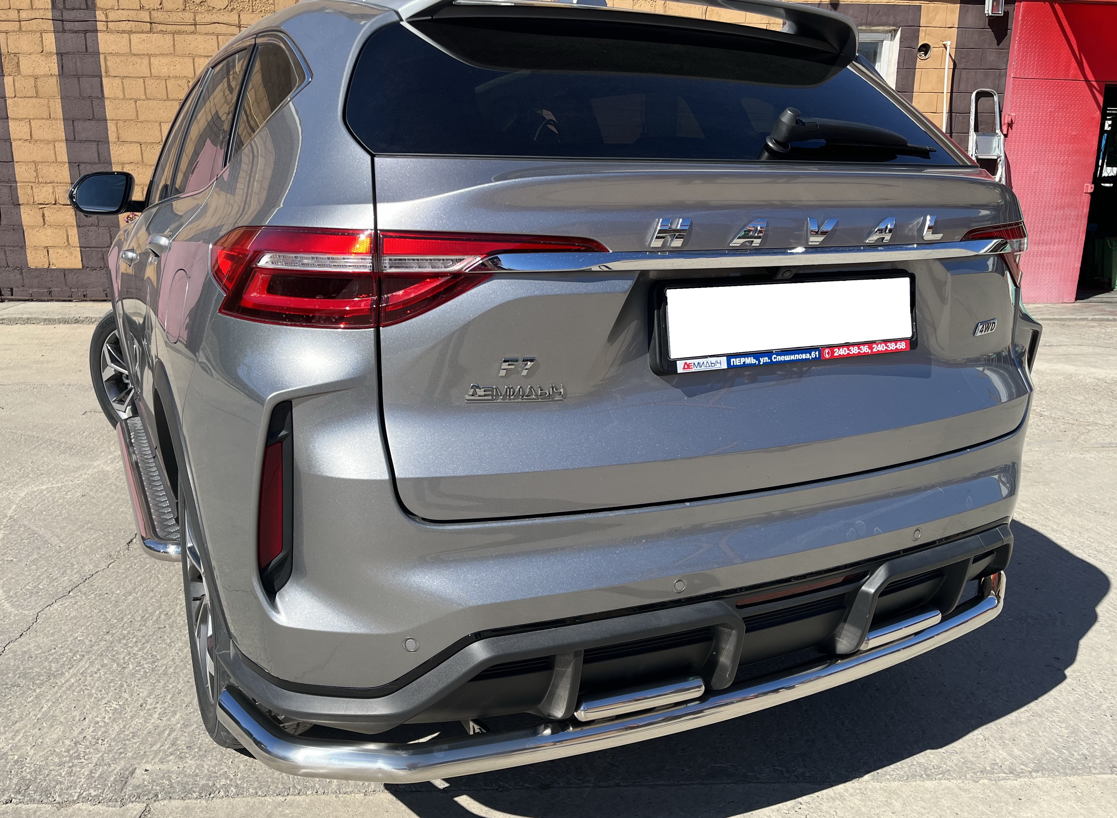 Защита заднего бампера угловая большая двойная d60/42 мм для Haval F7 I Рестайлинг