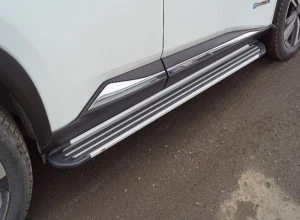Пороги алюминиевые "Slim Line Silver" 1720 мм для Nissan X-Trail IV Серебрянный ТСС NISXTR24-05S