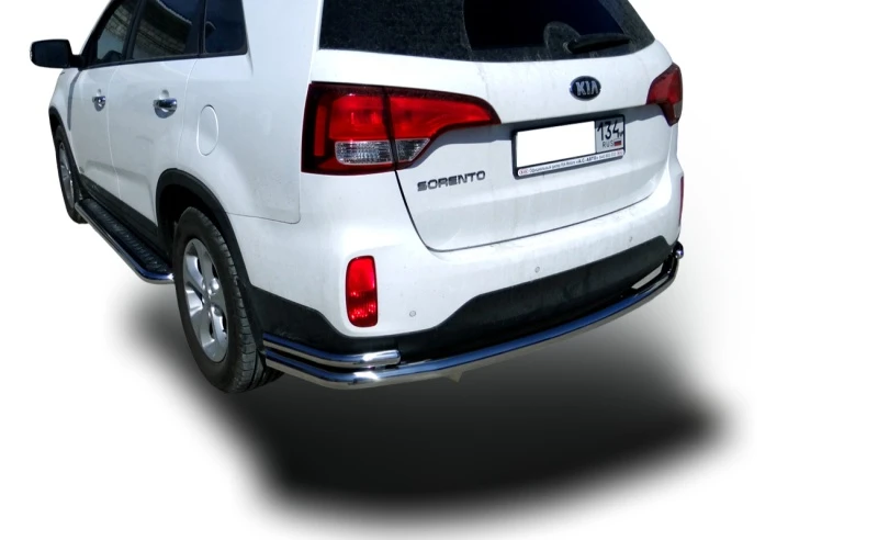 Защита заднего бампера угловая большая двойная d60/42 мм для Kia Sorento II Рестайлинг  Юко KSR.13.21