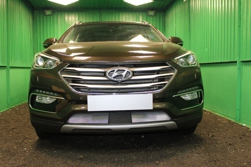 Защитная сетка радиатора, с датчиком АСС для Hyundai Santa Fe III Рестайлинг Хром Стрелка 11 HSFACC15.chrome