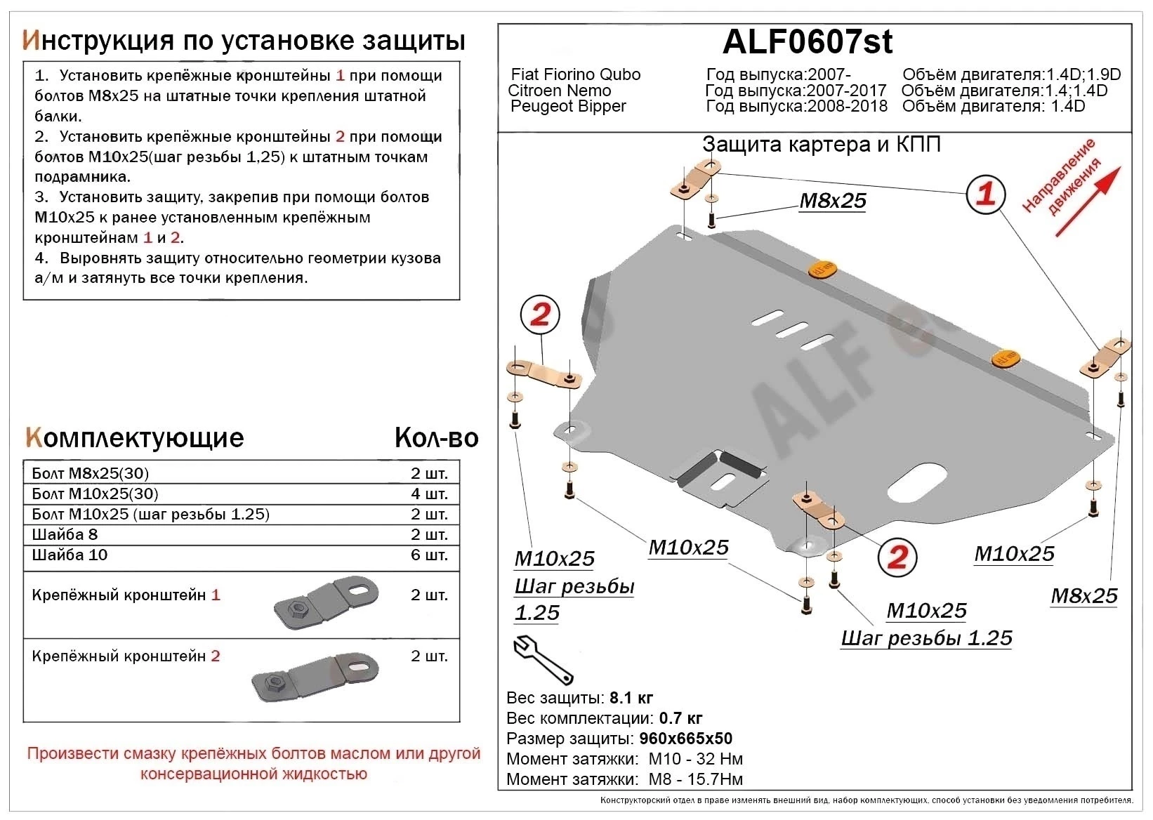 Защита картера и КПП для Fiat Fiorino III Черный