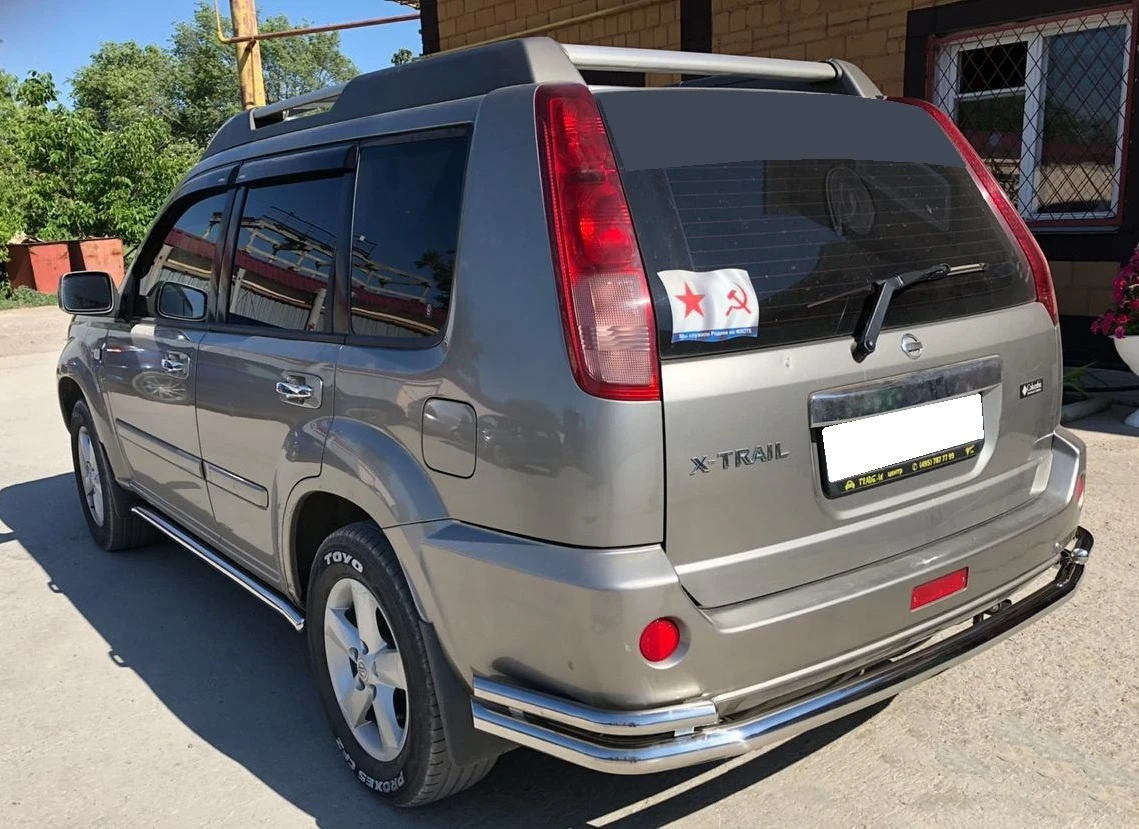 Защита заднего бампера угловая большая двойная d60/42 мм для Nissan X-Trail I Рестайлинг  Юко NXT.04.21